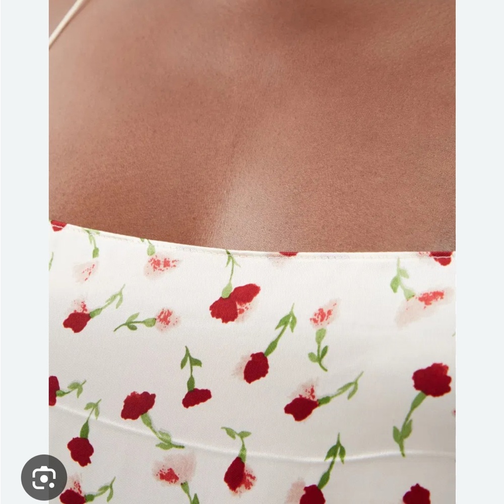 KHAITE Cream Slip Dress with Red Floral Print - Picture 3 of 10
